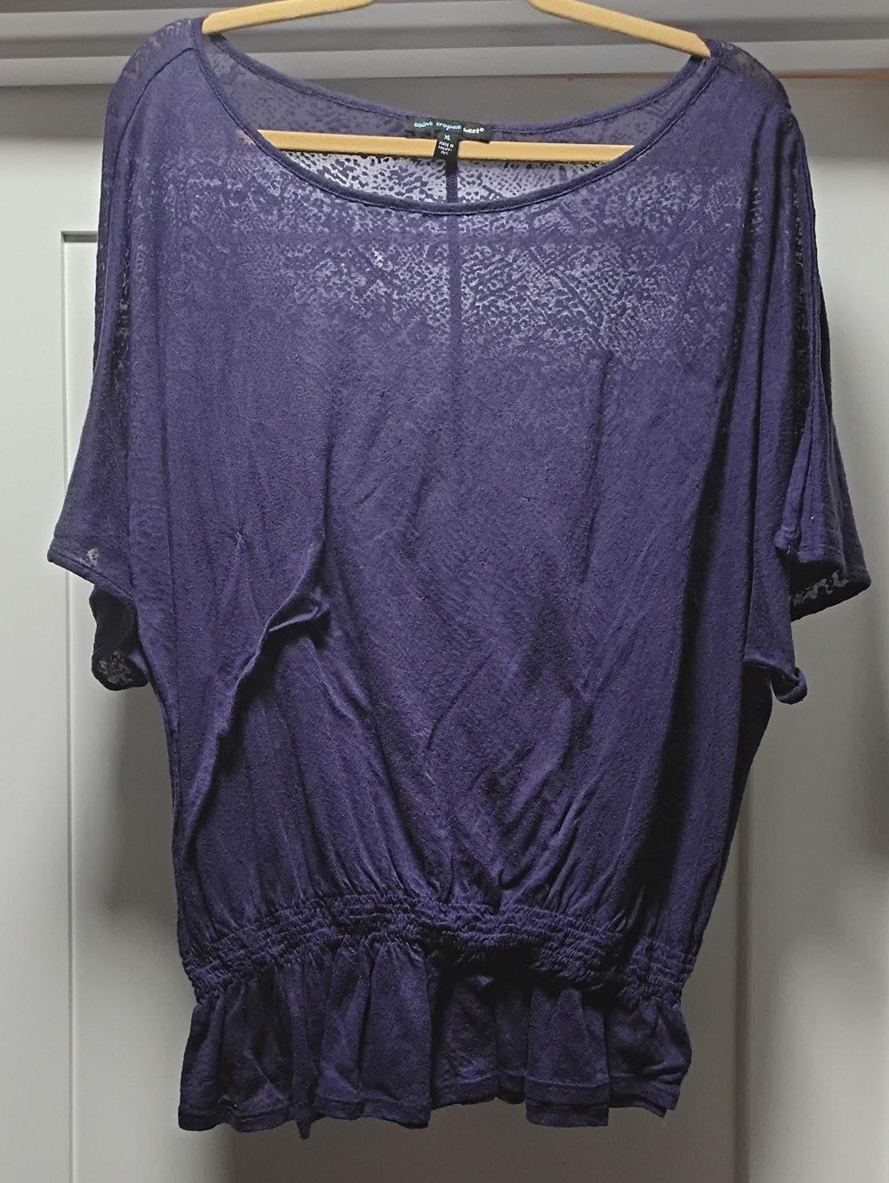Saint Tropez West Purple Scoop-Neck Short Sleeve Ruffle-Hem Tunic